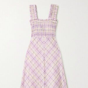 Ganni Ruffled Seersucker Midi Dress - Size 36